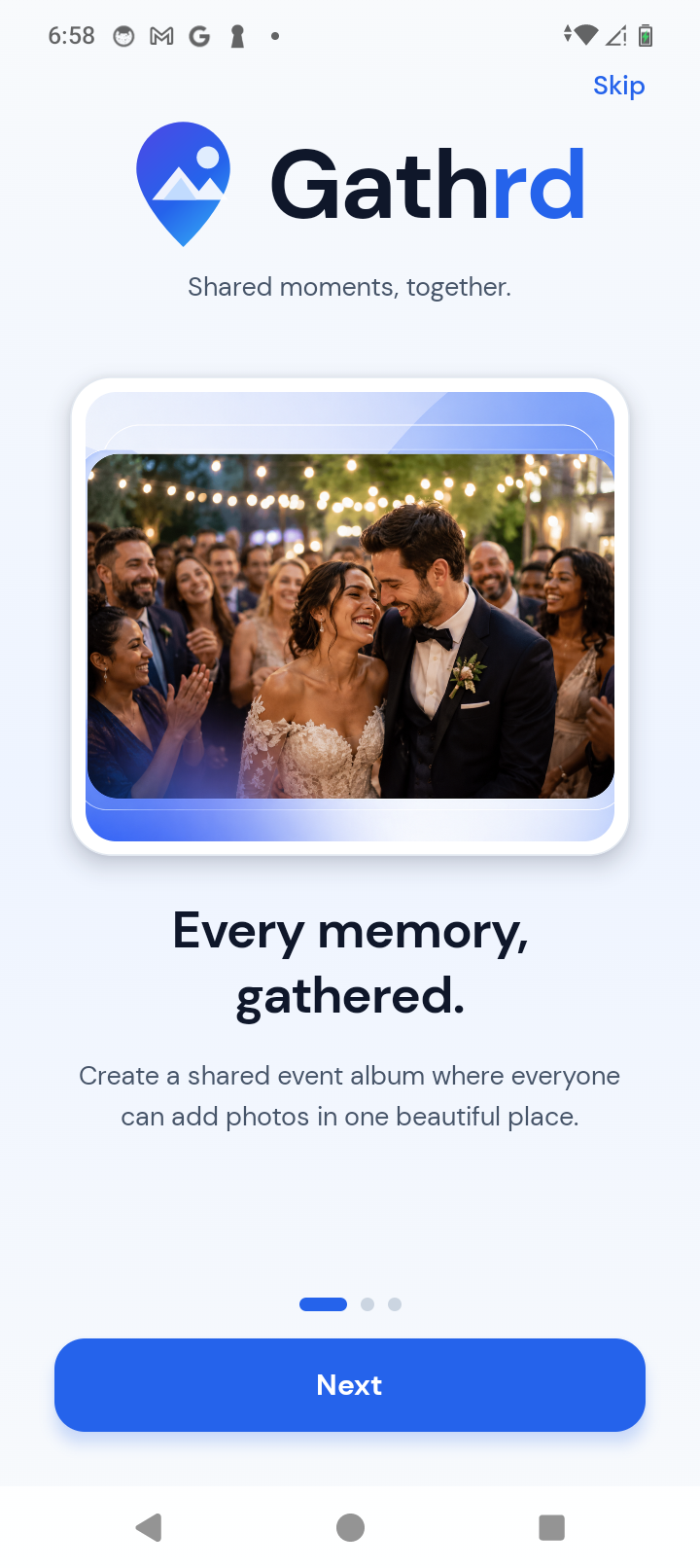 Gathrd mobile onboarding screen